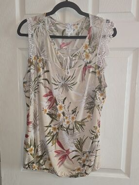 NAIF Floral Tie-Neck Tank in Cream with Pink & Yellow Blooms